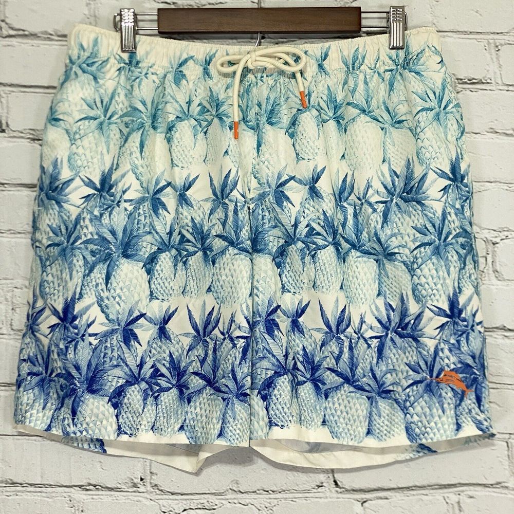 Tommy Bahama Mens Swim Trunks Size L Mesh Lined Blue Ombre Pineapples 5.5"
